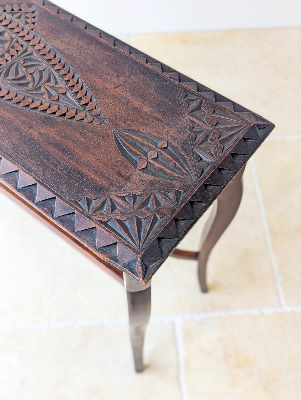 Antique Carved Oak Side Table c.1900 View IX