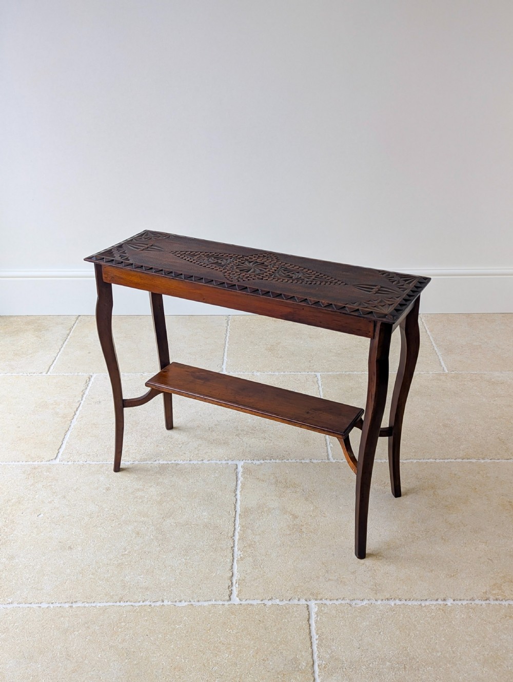 Antique Carved Oak Side Table c.1900 View X