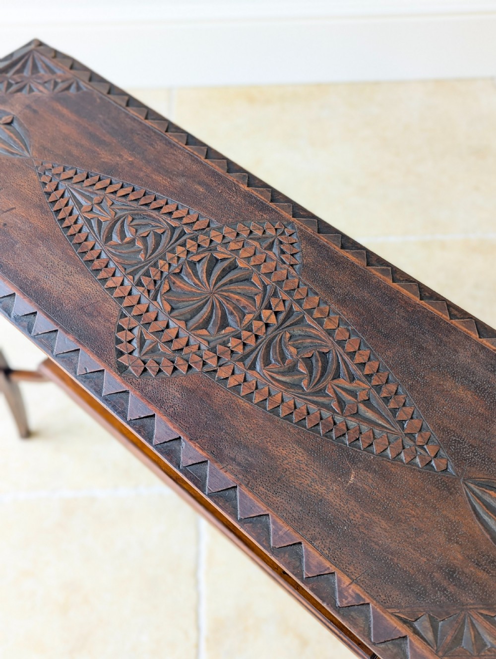 Antique Carved Oak Side Table c.1900 View XI