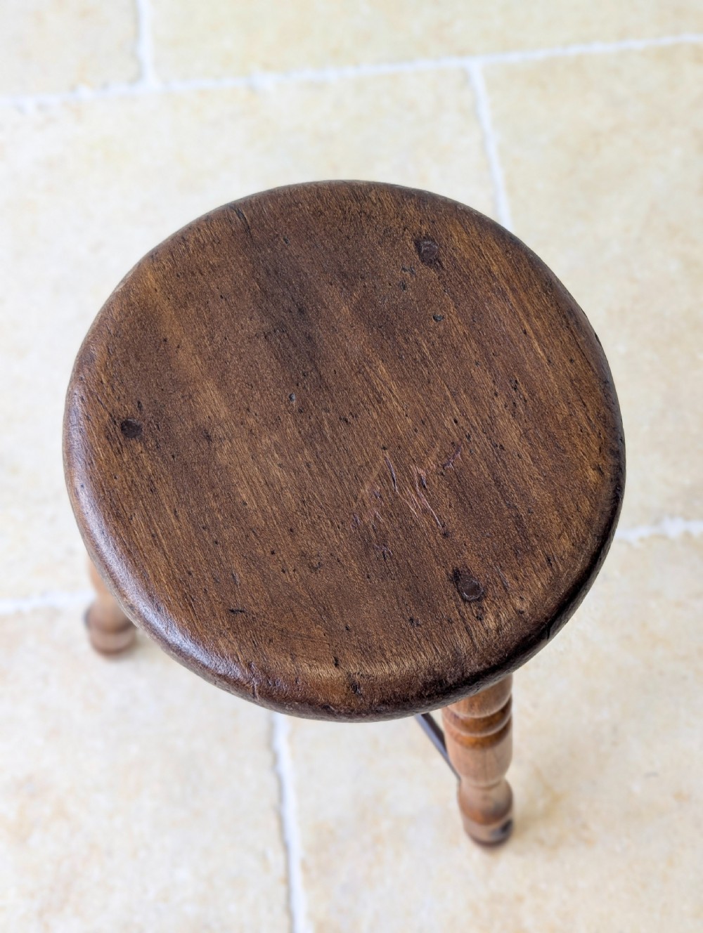 Antique Victorian Oak Three-Legged Country Stool c.1880 View III