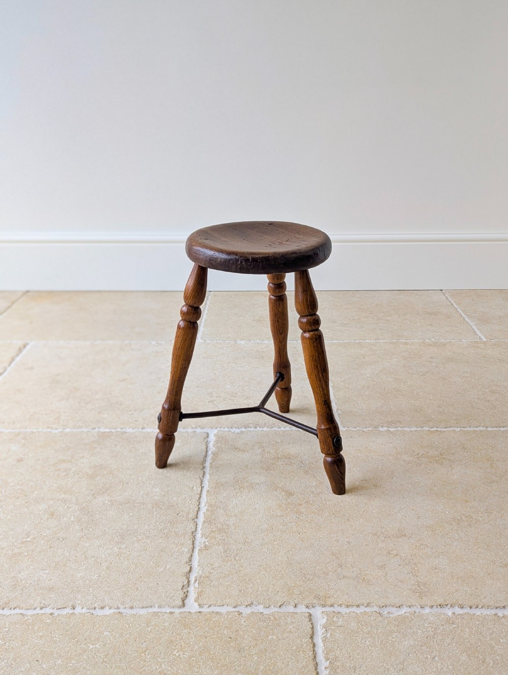 Antique Victorian Oak Three-Legged Country Stool c.1880 View IV