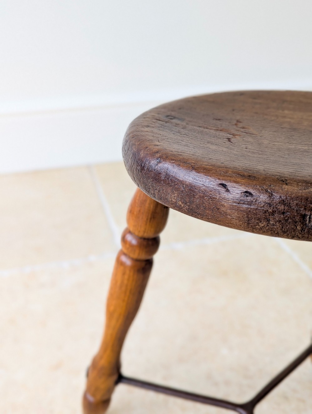 Antique Victorian Oak Three-Legged Country Stool c.1880 View IX