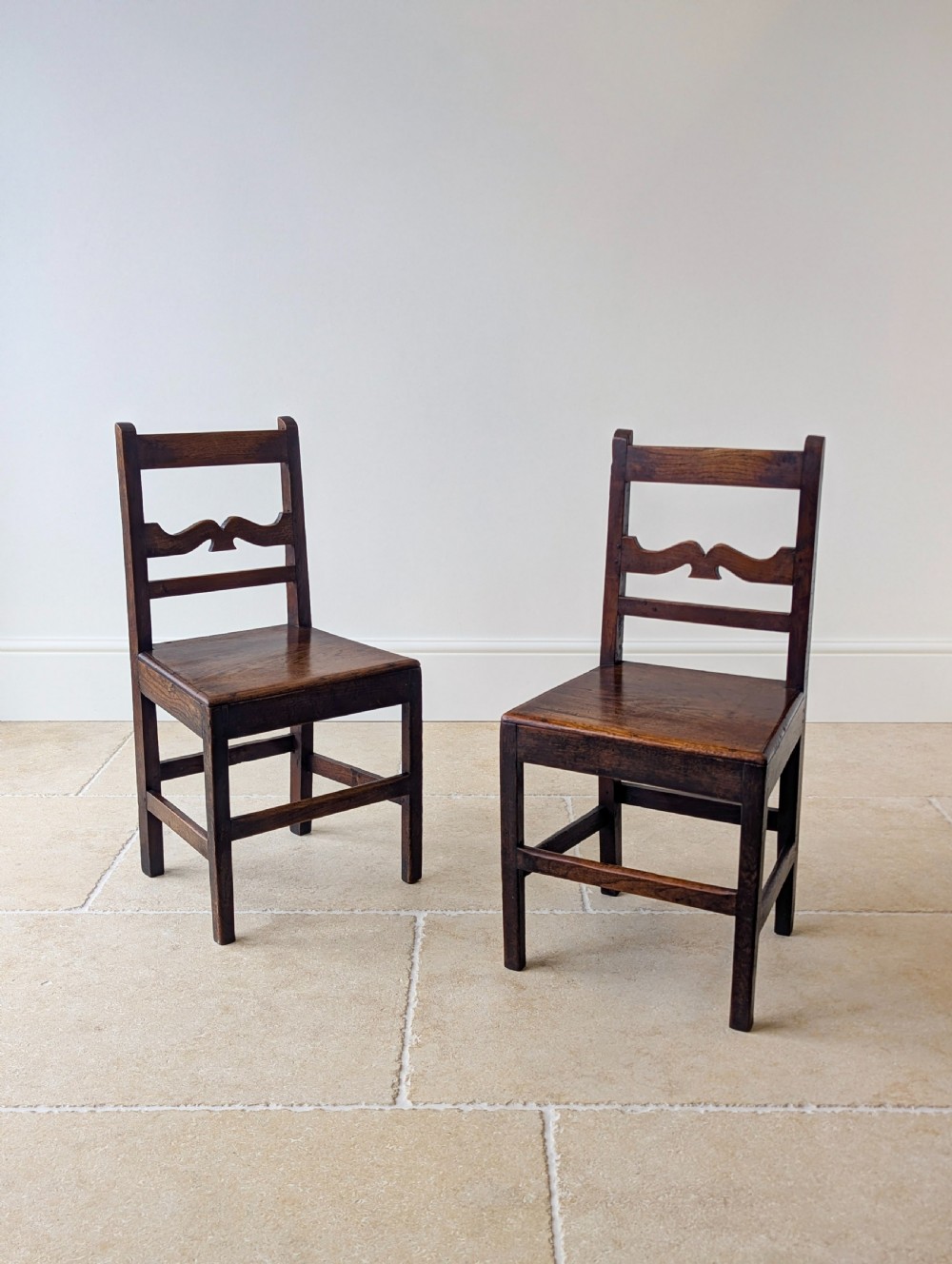 Pair of Antique Georgian Oak Country Side Chairs c.1800