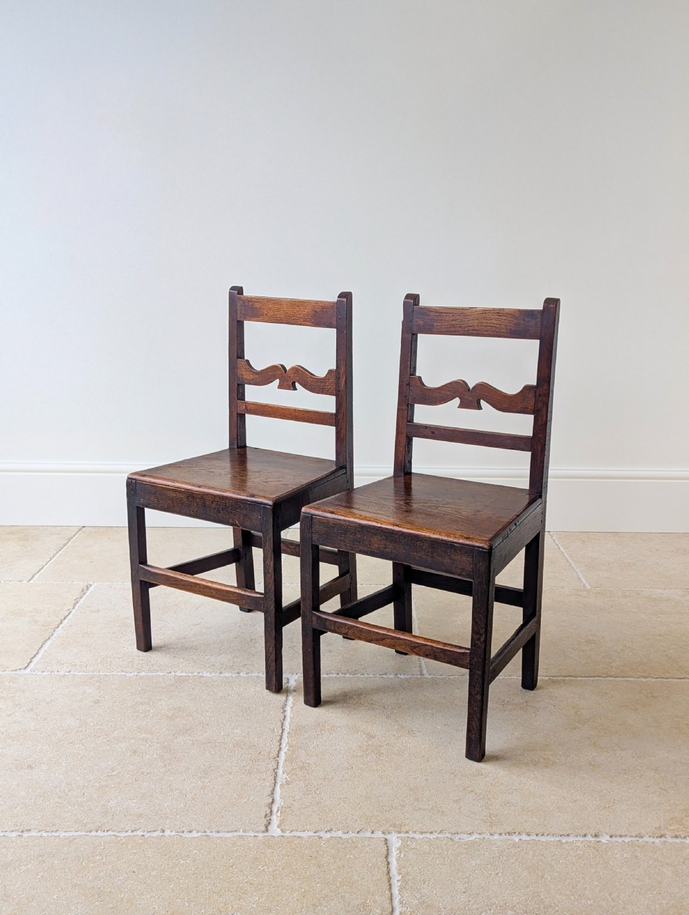 Pair of Antique Georgian Oak Country Side Chairs c.1800 View II