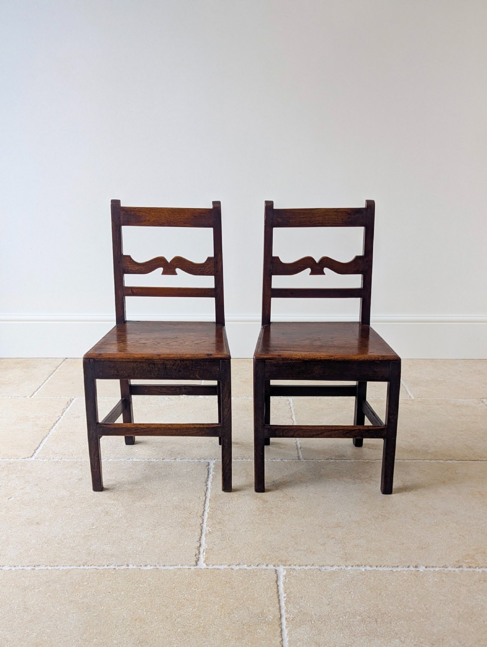 Pair of Antique Georgian Oak Country Side Chairs c.1800 View IV