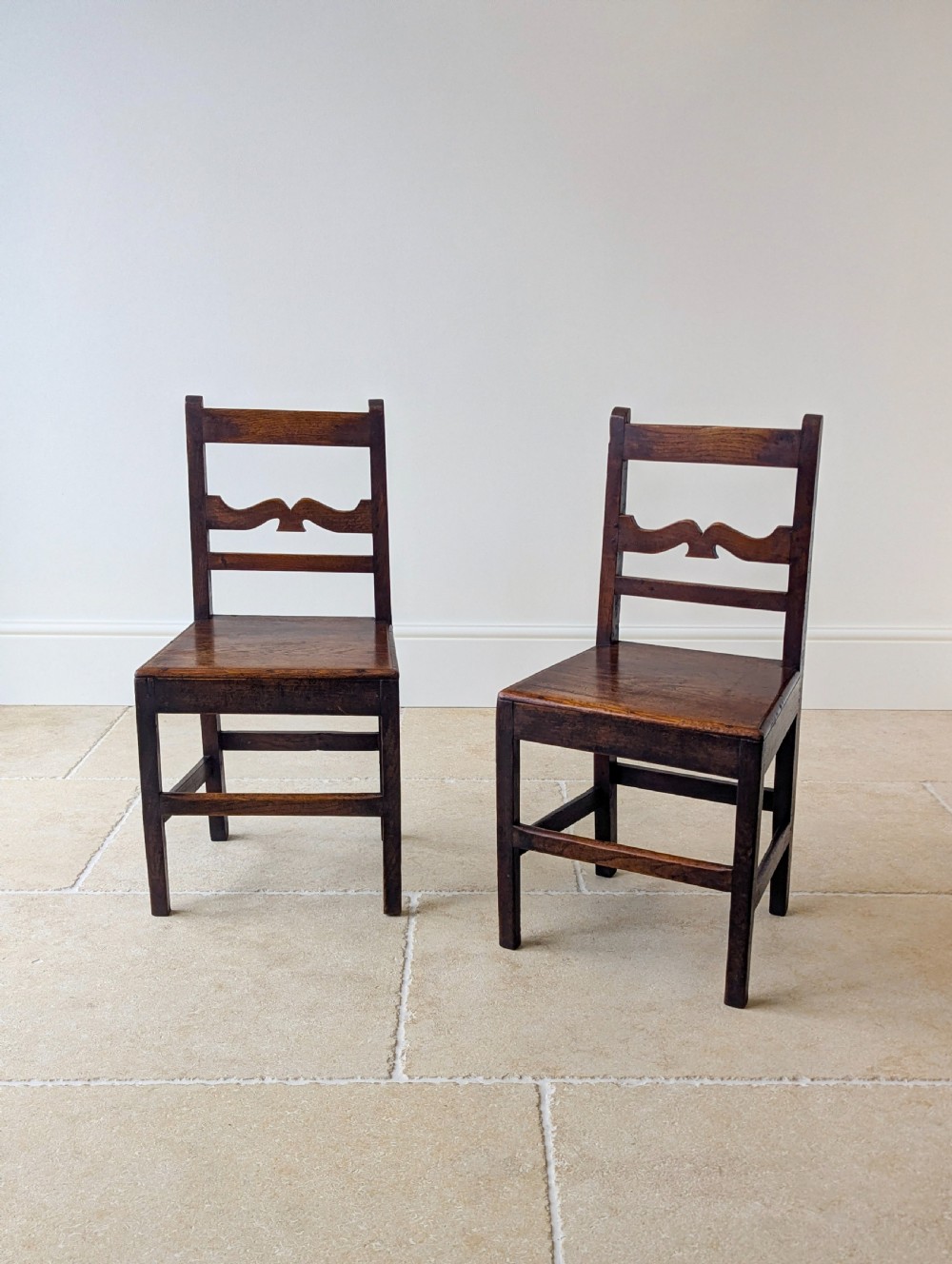 Pair of Antique Georgian Oak Country Side Chairs c.1800 View X