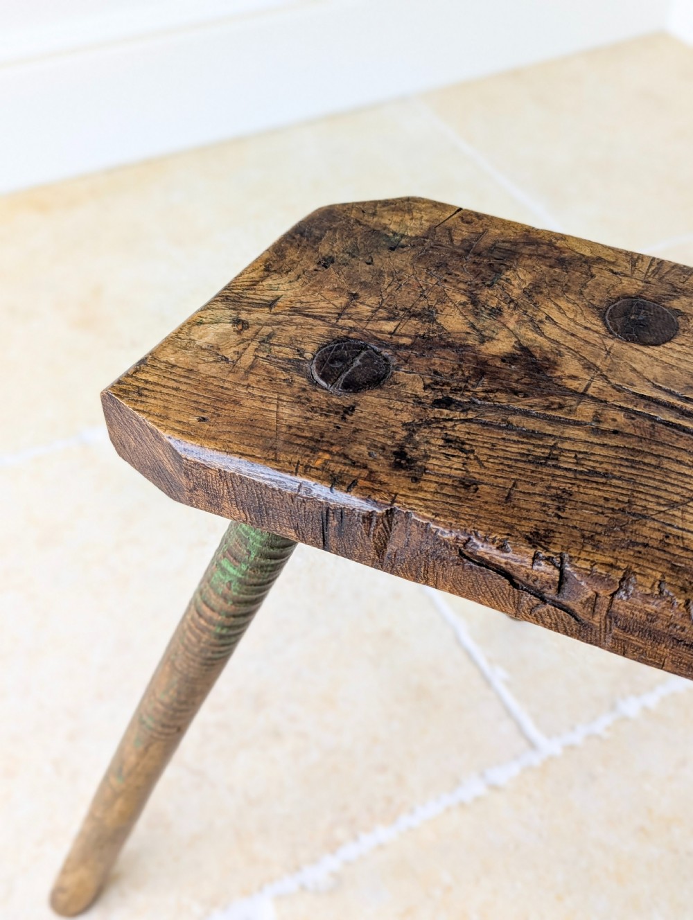 Antique Victorian Elm & Ash Cutler’s Stool c.1850 View II