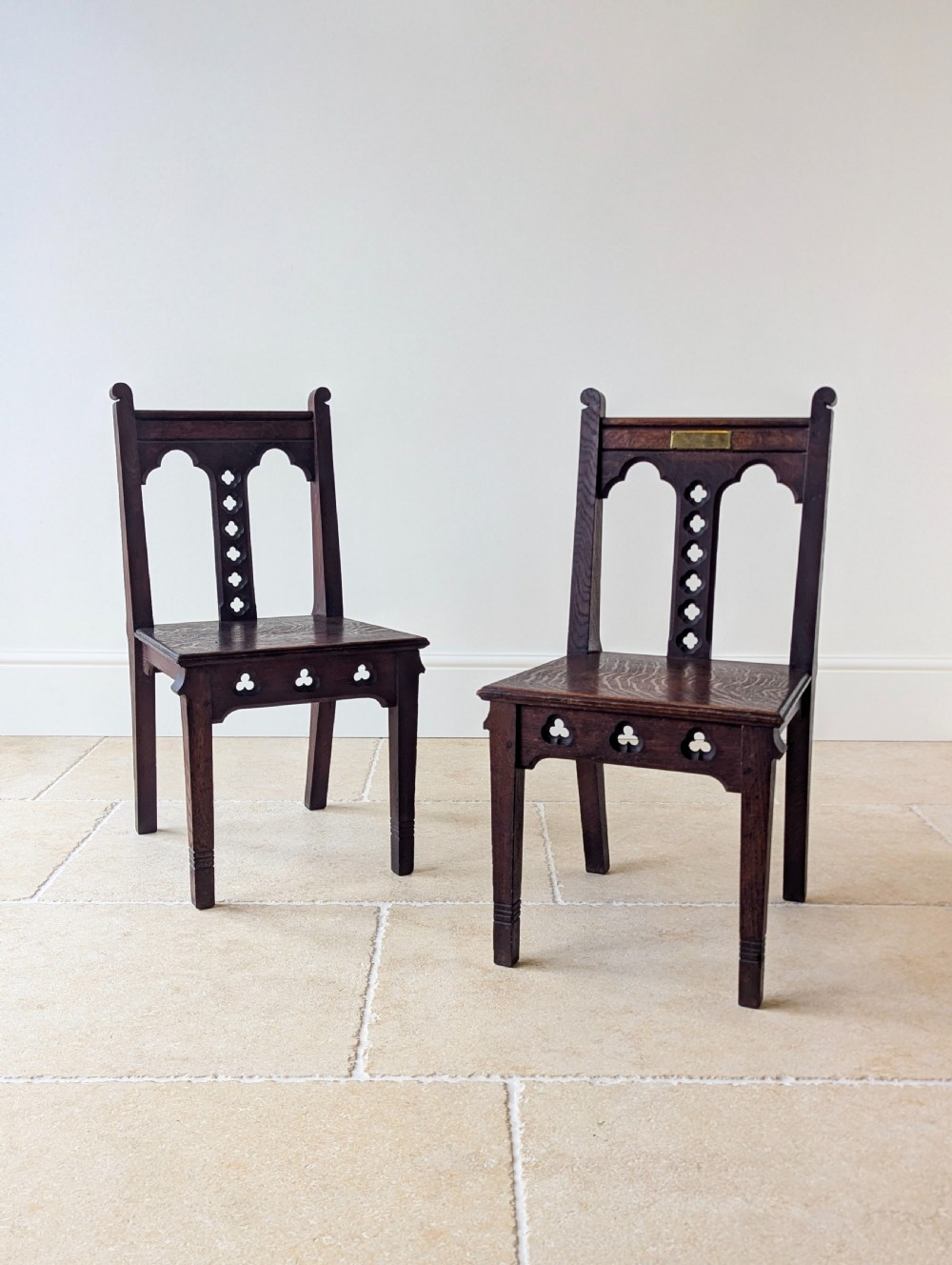 Antique Edwardian Gothic Revival Oak Church Chairs c.1911