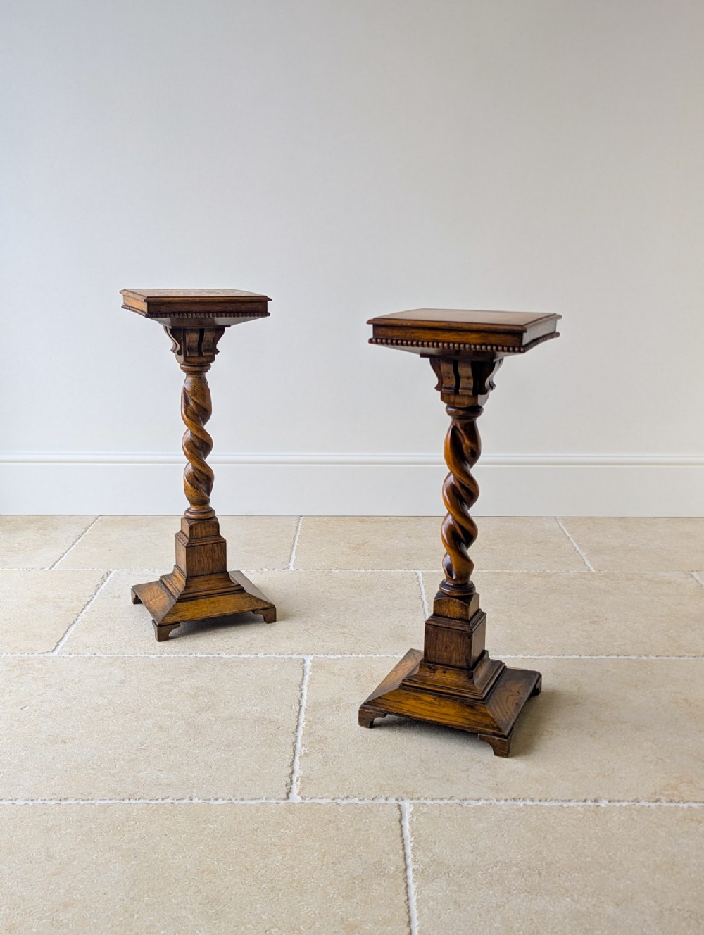 Antique Late Victorian Pair of Oak Torchères c.1890
