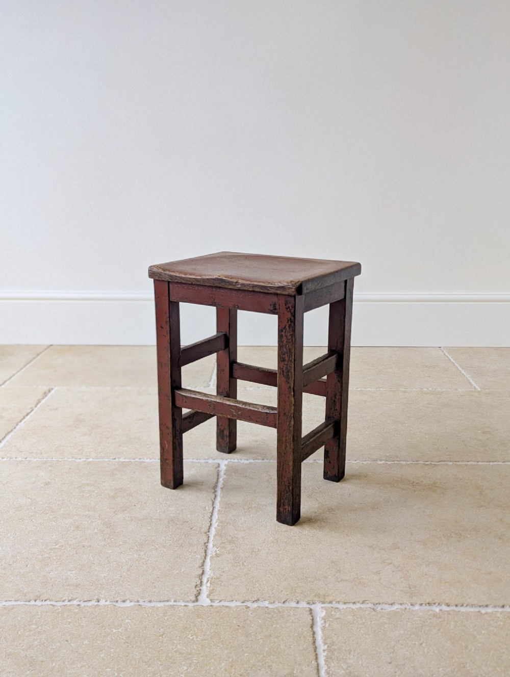 Antique Edwardian Painted Pine Country Stool c.1910