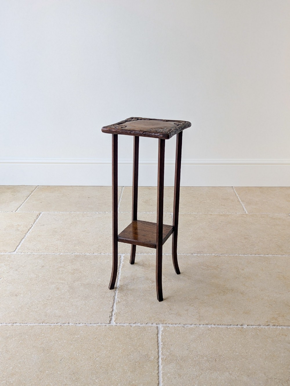 Antique Edwardian Arts & Crafts Oak Two-Tier Plant Stand c.1905