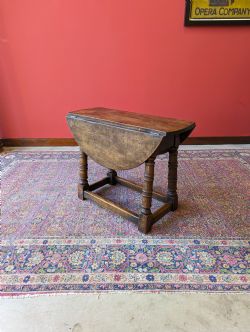 ANTIQUE 19TH CENTURY OAK SWIVEL TOP DROP LEAF OCCASIONAL TABLE