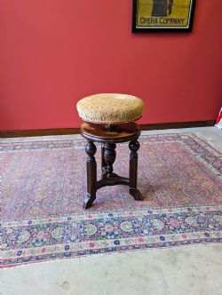 ANTIQUE VICTORIAN CIRCULAR MAHOGANY RISE FALL PIANO STOOL