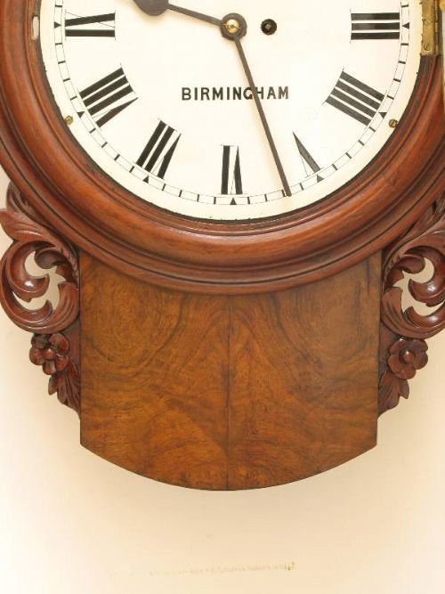 fig 1. BURR WALNUT FUSEE WALL CLOCK PALMER BIRMINGHAM C1870