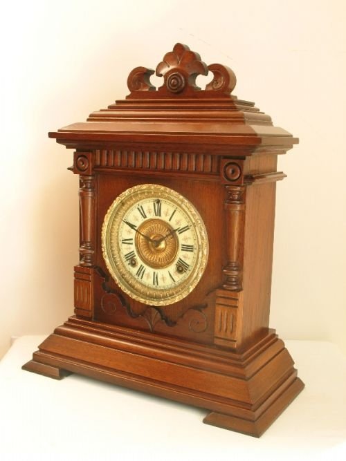 fig 1. FINE ANSONIA WALNUT MANTEL CLOCK C1880