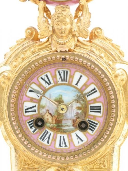 fig 2. BEAUTIFUL FRENCH GILT MANTEL CLOCK WITH SEVRES PANELS C1860