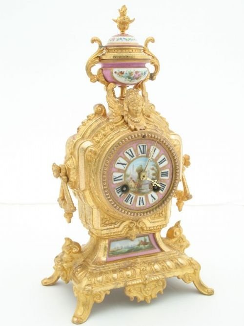 fig 1. BEAUTIFUL FRENCH GILT MANTEL CLOCK WITH SEVRES PANELS C1860