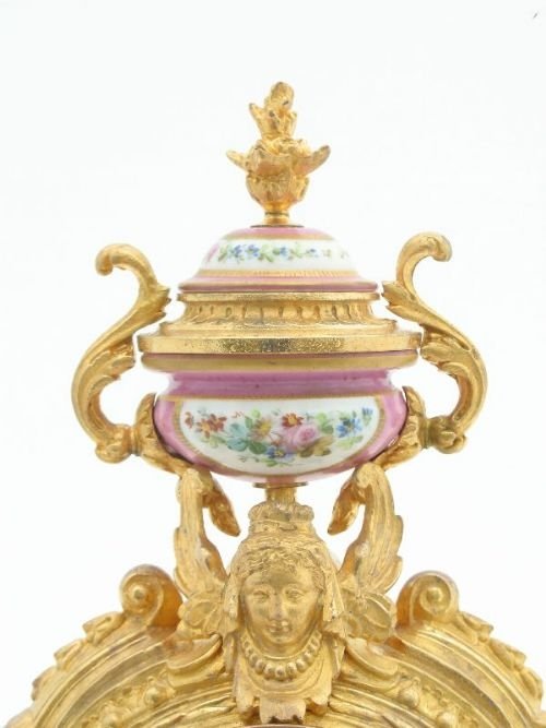 fig 3. BEAUTIFUL FRENCH GILT MANTEL CLOCK WITH SEVRES PANELS C1860