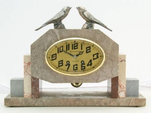 Superb Art Deco Marble Mantel Clock with Birds C1930