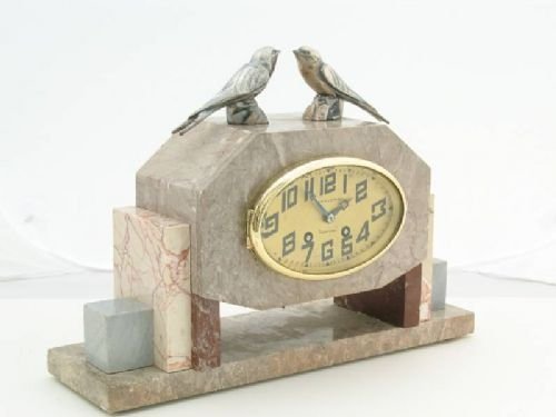 fig 2. SUPERB ART DECO MARBLE MANTEL CLOCK WITH BIRDS C1930