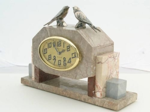 fig 3. SUPERB ART DECO MARBLE MANTEL CLOCK WITH BIRDS C1930