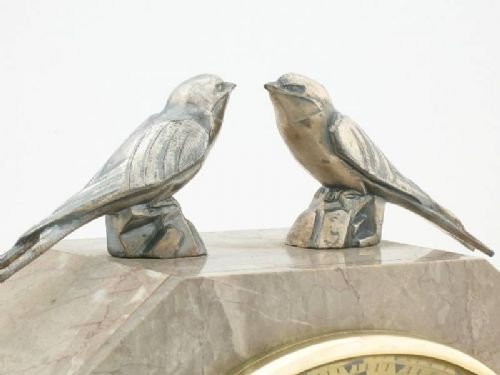 fig 4. SUPERB ART DECO MARBLE MANTEL CLOCK WITH BIRDS C1930