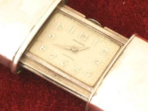 fig 1. SOLID SILVER MOVADO ERMETO PURSE WATCH TRAVEL CLOCK c1930