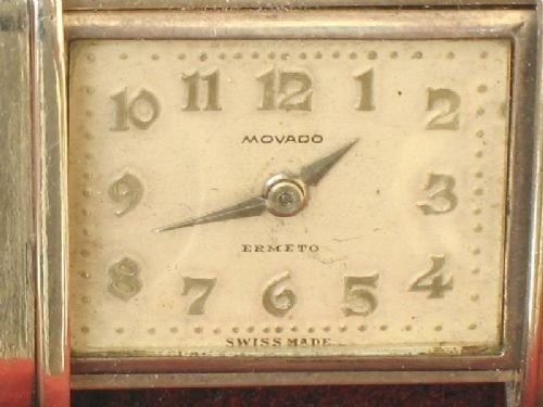fig 2. SOLID SILVER MOVADO ERMETO PURSE WATCH TRAVEL CLOCK c1930