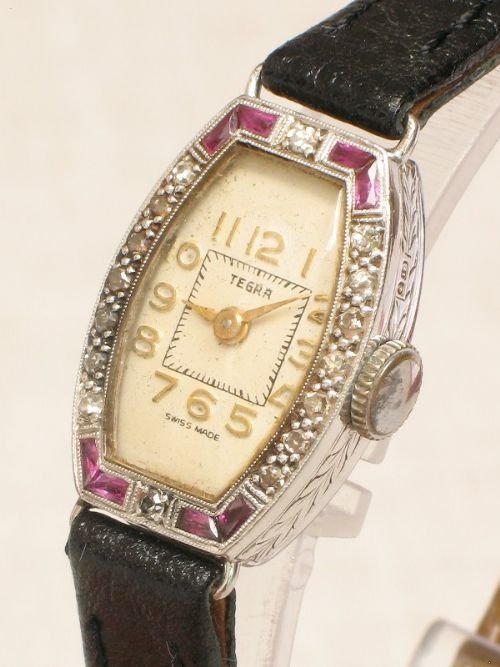 fig 1. 18CT WHITE GOLD DIAMOND RUBY ART DECO COCKTAIL WATCH c1925