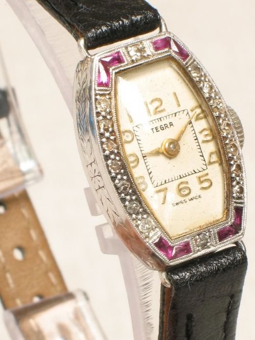 fig 2. 18CT WHITE GOLD DIAMOND RUBY ART DECO COCKTAIL WATCH c1925