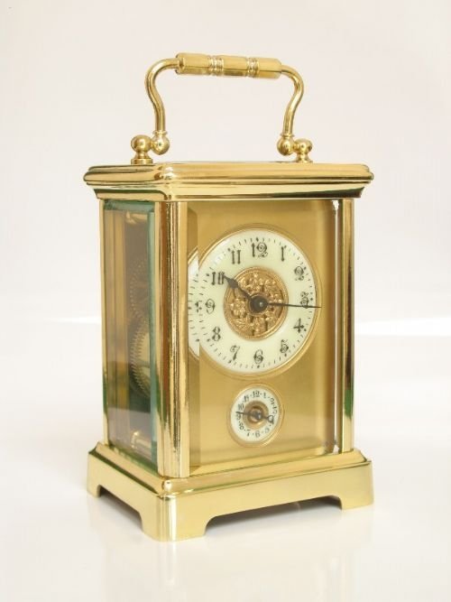 fig 1. FINE EARLY VICTORIAN GILT CARRIAGE ALARM CLOCK C1860