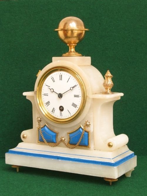 fig 1. PRETTY FRENCH ALABASTER MARBLE BOUDOIR BEDROOM CLOCK C1880