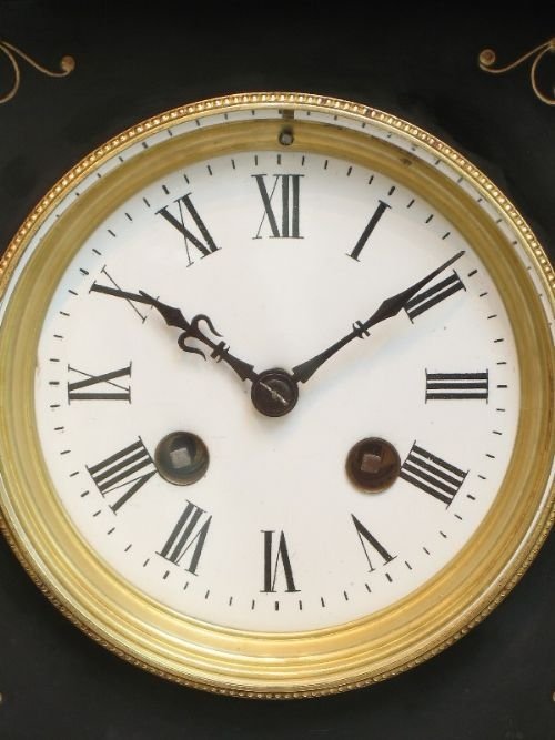 fig 3. BEAUTIFUL BLACK MARBLE SERPENTINE FRENCH MANTEL CLOCK C1880