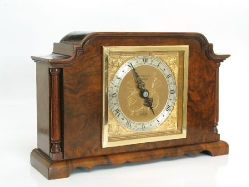 fig 1. BEAUTIFUL SMALL ELLIOTT BURR WALNUT MANTEL CLOCK c1920