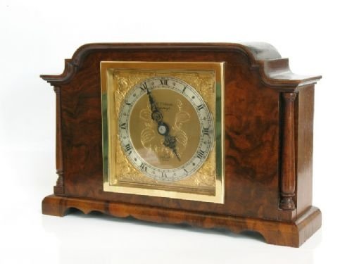 fig 2. BEAUTIFUL SMALL ELLIOTT BURR WALNUT MANTEL CLOCK c1920