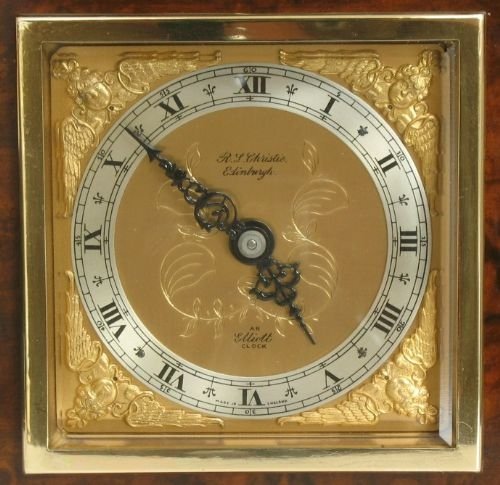fig 3. BEAUTIFUL SMALL ELLIOTT BURR WALNUT MANTEL CLOCK c1920