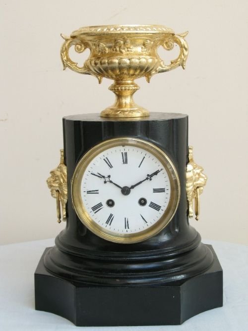 Incredible Black and Gilt Cast Iron Mantel Clock C1900