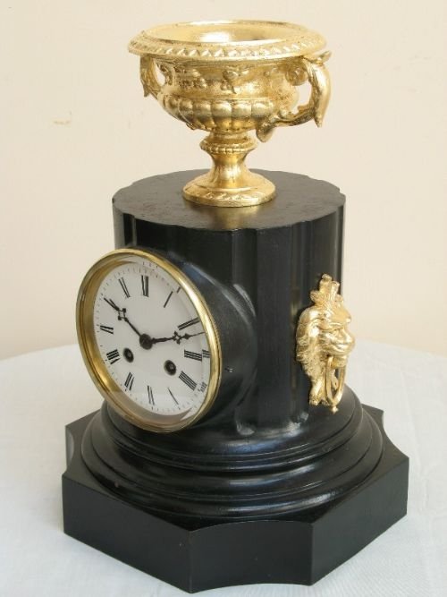 fig 2. INCREDIBLE BLACK AND GILT CAST IRON MANTEL CLOCK C1900