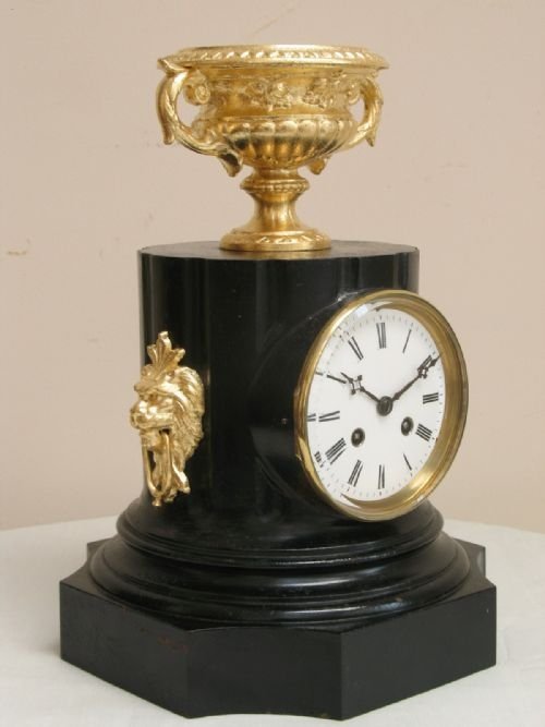 fig 1. INCREDIBLE BLACK AND GILT CAST IRON MANTEL CLOCK C1900