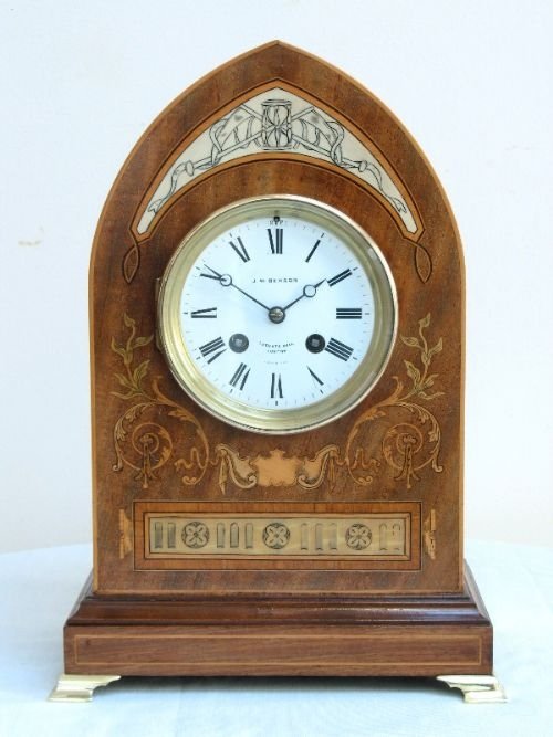 Exceptional Mahogany and Inlaid Bracket Clock by J W Benson C1890