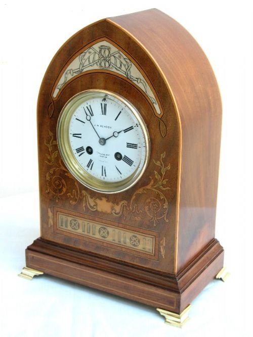 fig 1. EXCEPTIONAL MAHOGANY AND INLAID BRACKET CLOCK BY J W BENSON C1890