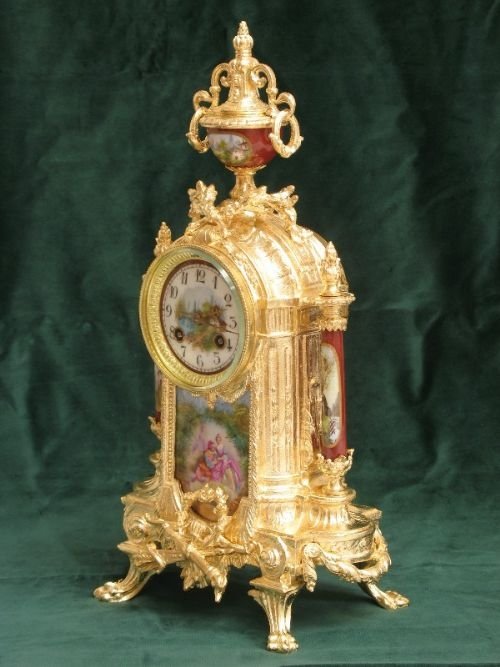 fig 2. BEAUTIFUL FRENCH GILT SEVRES PANELS MANTEL CLOCK C1870