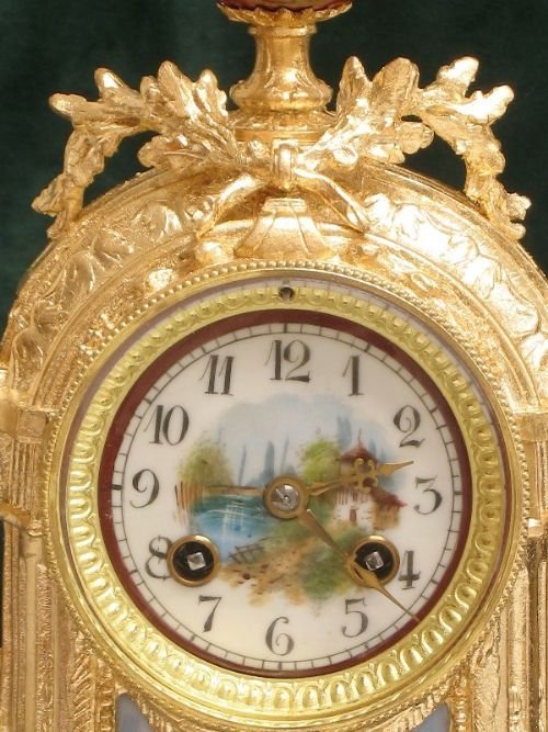 fig 4. BEAUTIFUL FRENCH GILT SEVRES PANELS MANTEL CLOCK C1870