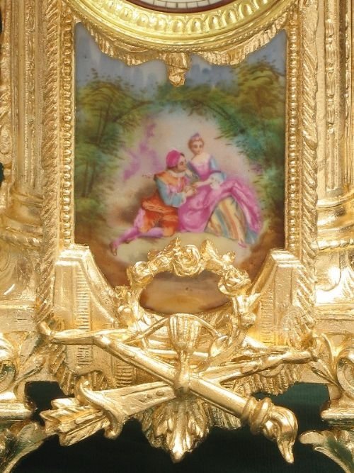 fig 3. BEAUTIFUL FRENCH GILT SEVRES PANELS MANTEL CLOCK C1870