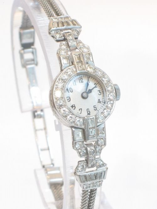 	
Exquisite Ladies Platinum Diamond Art Deco Cocktail Watch C1930