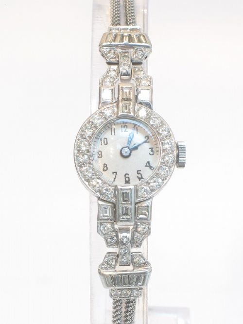 fig 1. 	
EXQUISITE LADIES PLATINUM DIAMOND ART DECO COCKTAIL WATCH c1930