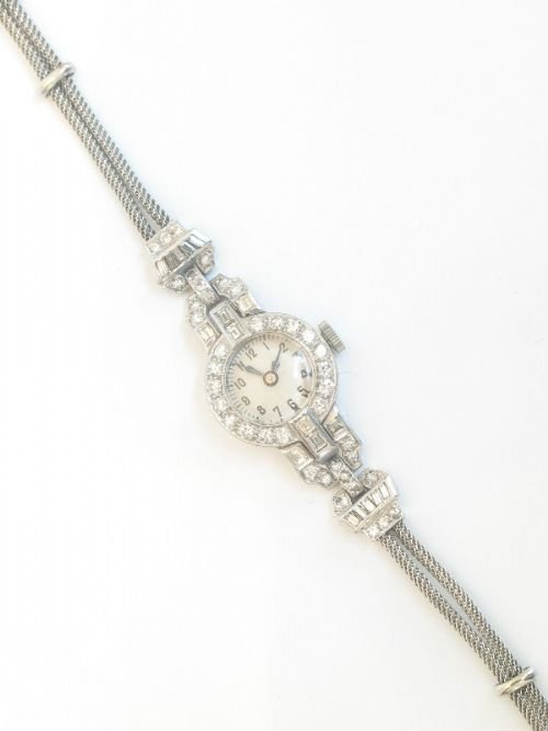 fig 2. 	
EXQUISITE LADIES PLATINUM DIAMOND ART DECO COCKTAIL WATCH c1930