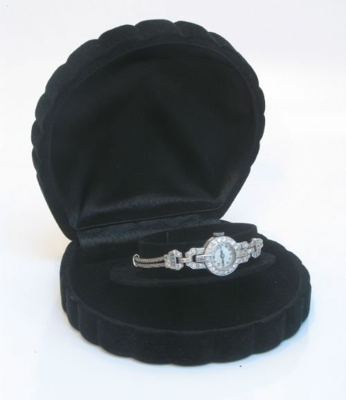 fig 4. 	
EXQUISITE LADIES PLATINUM DIAMOND ART DECO COCKTAIL WATCH c1930