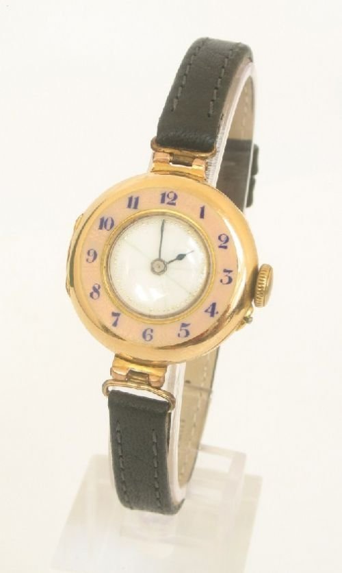 Unique Solid 15ct Rose Gold Enamel Ladies Watch 1912