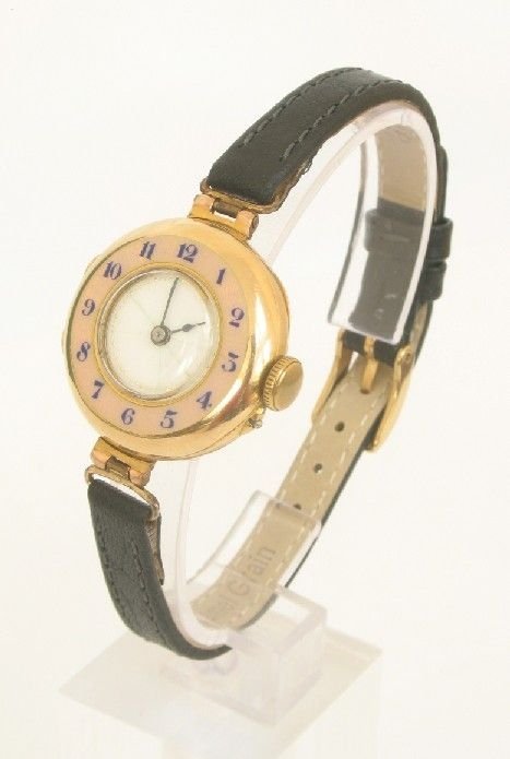 fig 1. UNIQUE SOLID 15CT ROSE GOLD ENAMEL LADIES WATCH 1912